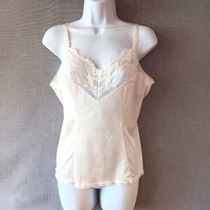 Vtg‎ USA VASSARETTE Camisole Slip 17-105 Off-White Satin Lace Nylon Size Medium